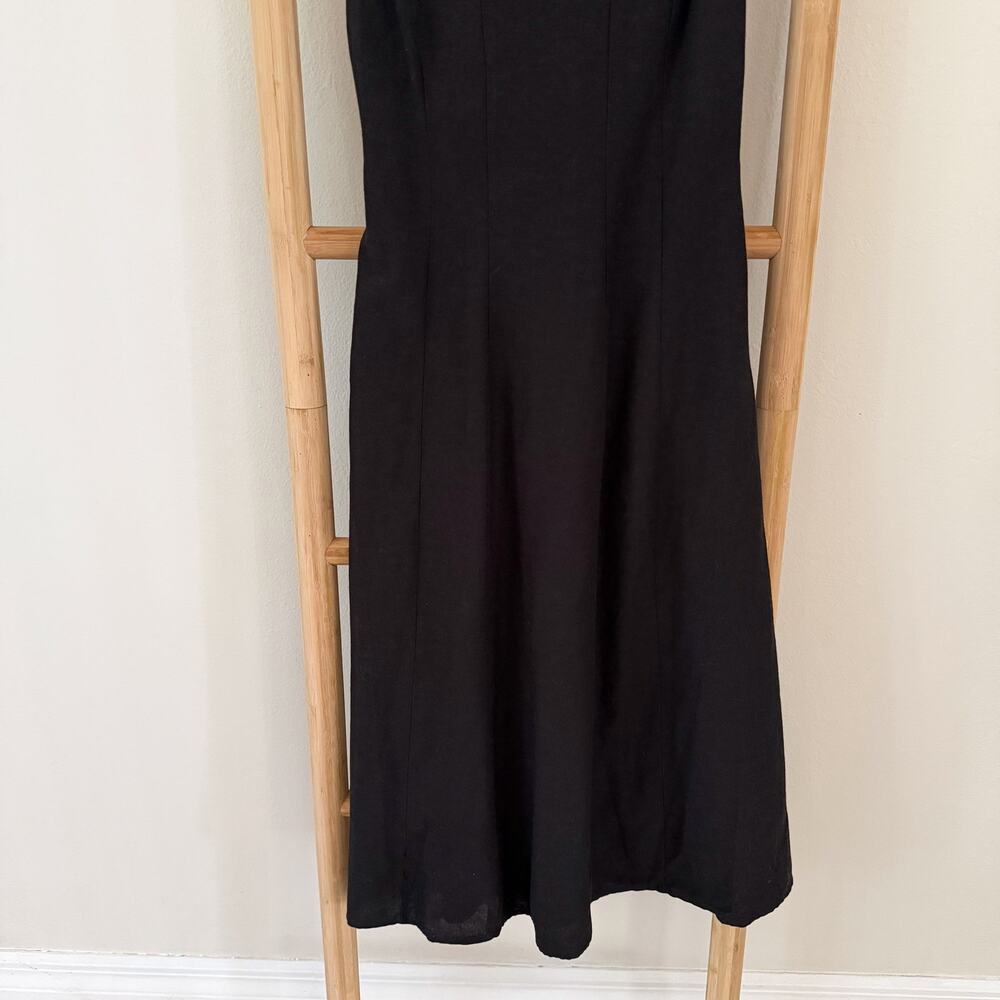 NWT Sincerely Jules Black Linen Blend Midi Dress Smocked Back Size Small - Picture 4 of 9